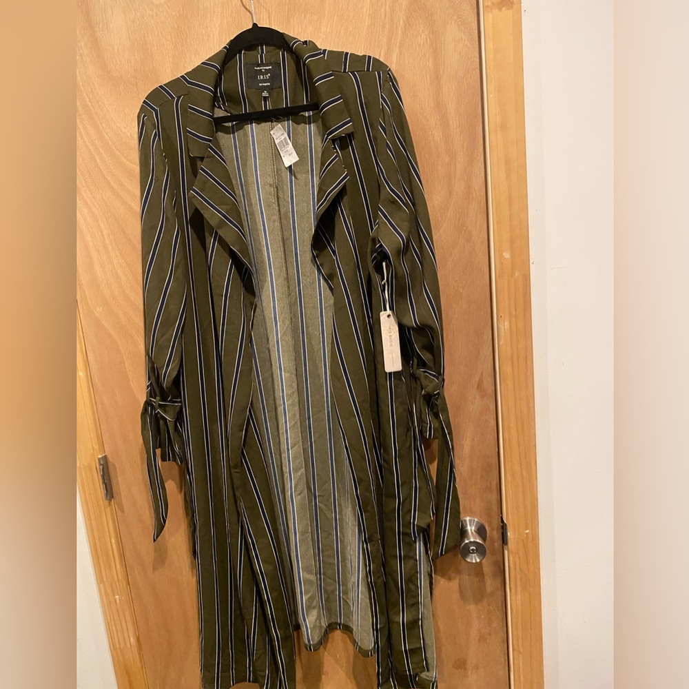 Iris Olive and Blue Striped Duster